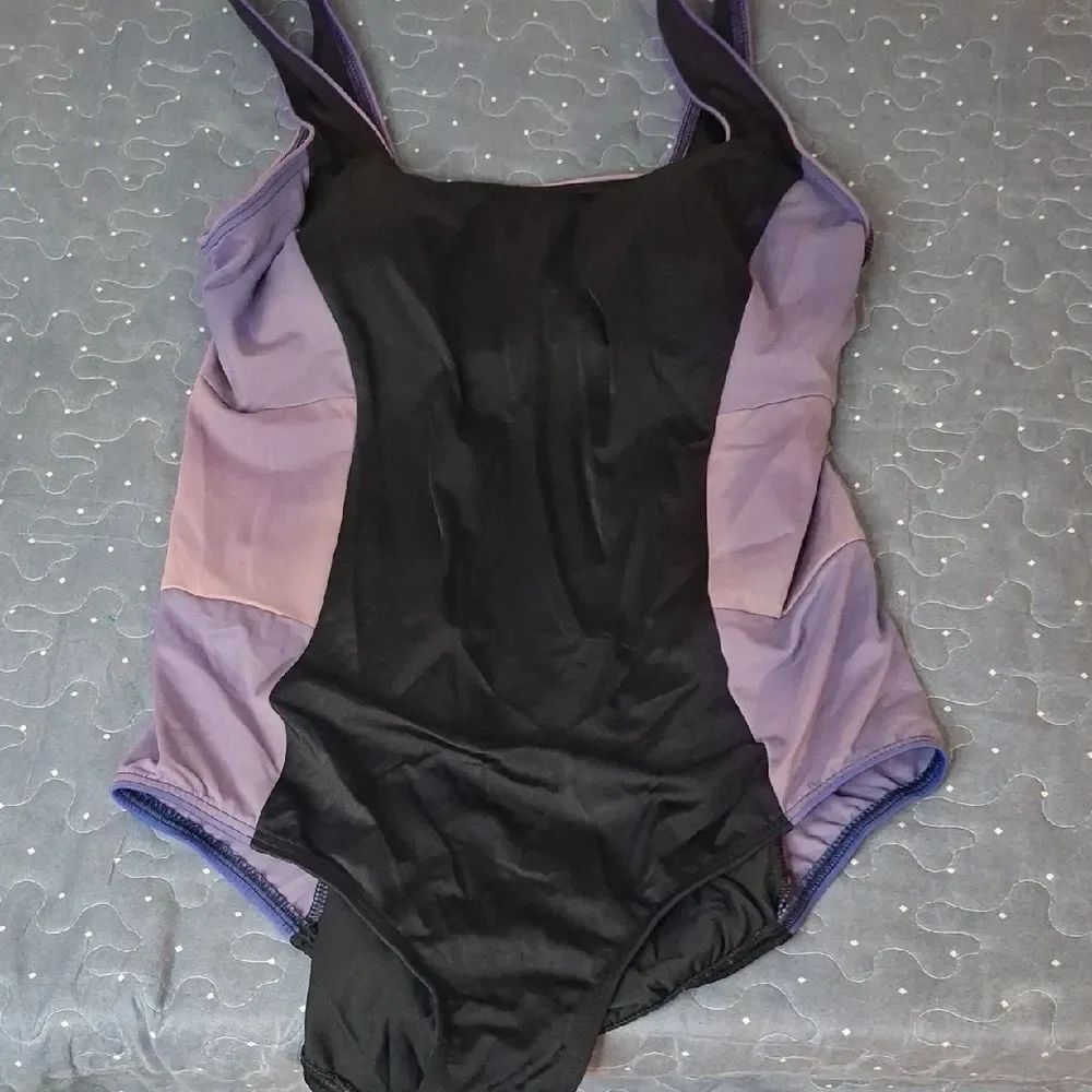 Lands' End Black and Lavender One-Piece Swimsuit size 12 P